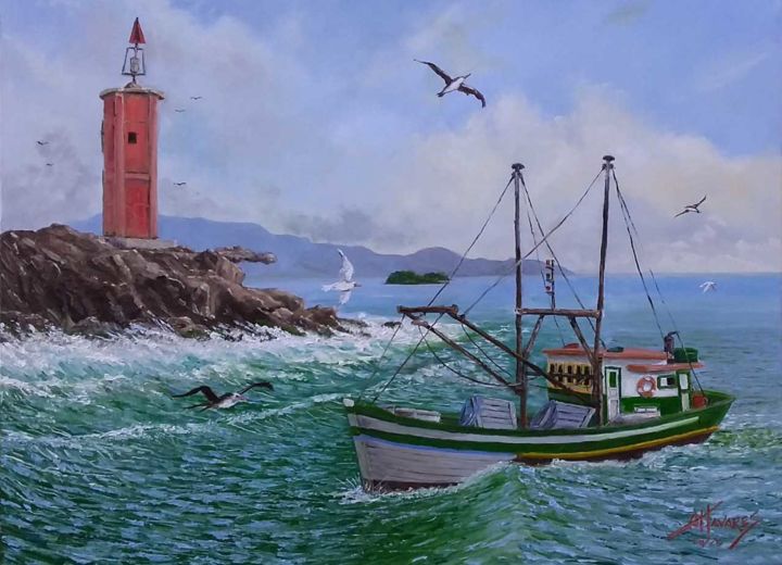 Painting titled "FAROL DOS HOMENS" by Almir Tavares, Original Artwork, Oil