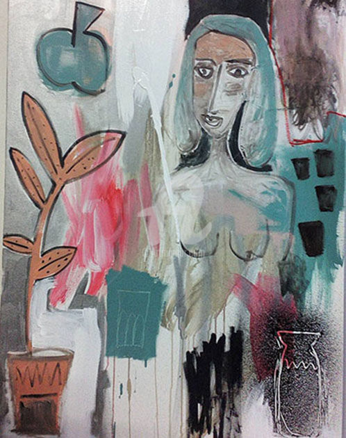 Painting titled "That girl surrounde…" by Almudena Blanco, Original Artwork, Acrylic