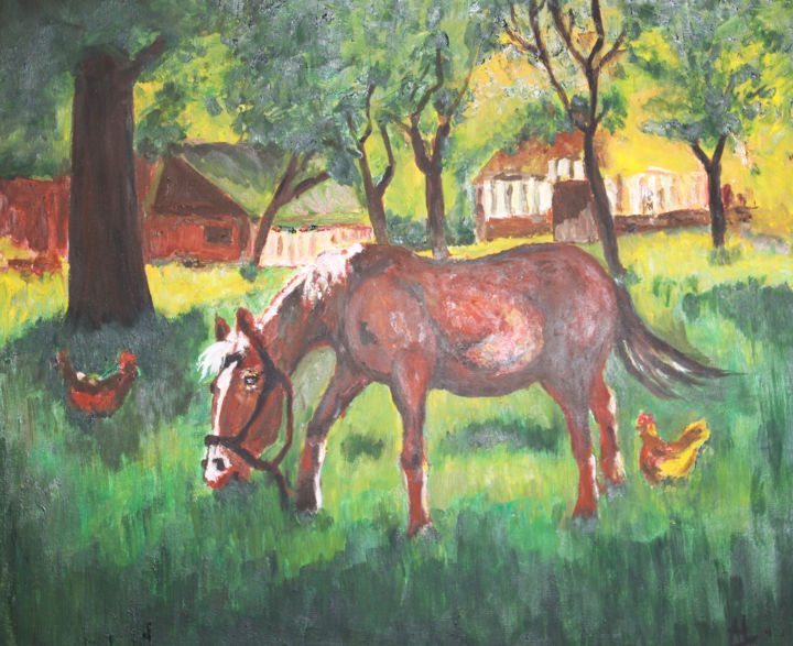 Schilderij getiteld "Le petit cheval  (t…" door Alochka, Origineel Kunstwerk, Olie