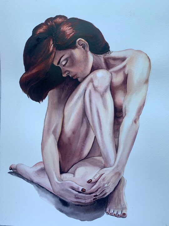 Malerei mit dem Titel "The Woman" von Alona Bogachenko, Original-Kunstwerk, Aquarell