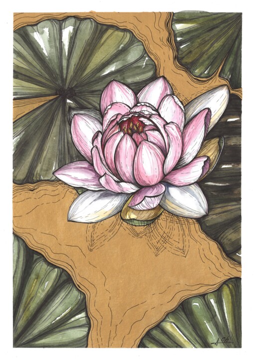 Disegno intitolato "Water lilies №1" da Alona Cherniavska, Opera d'arte originale, Acquarello