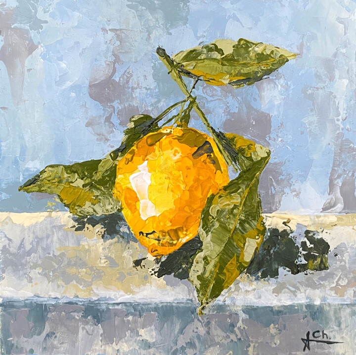 Painting titled "Sunlit Citrus" by Alona Cherniavska, Original Artwork, Acrylic