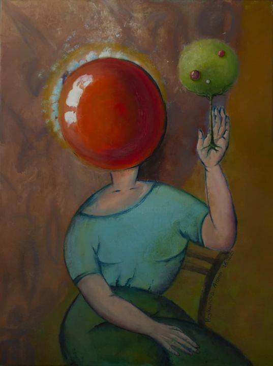 Painting titled "Fruitfulness" by Alona Krukynova, Original Artwork, Oil Mounted on Wood Stretcher frame