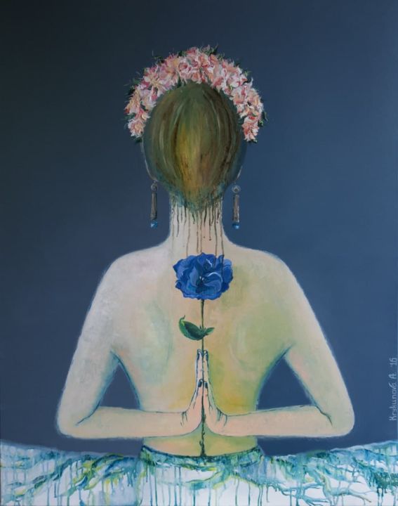 Painting titled "Meditation" by Alona Krukynova, Original Artwork, Oil
