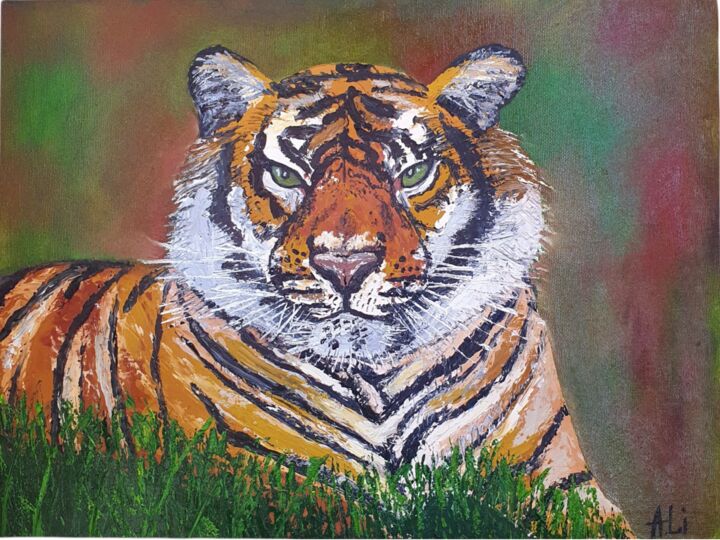 "Tiger" başlıklı Tablo Alona Li tarafından, Orijinal sanat, Petrol artwork_cat. üzerine monte edilmiş