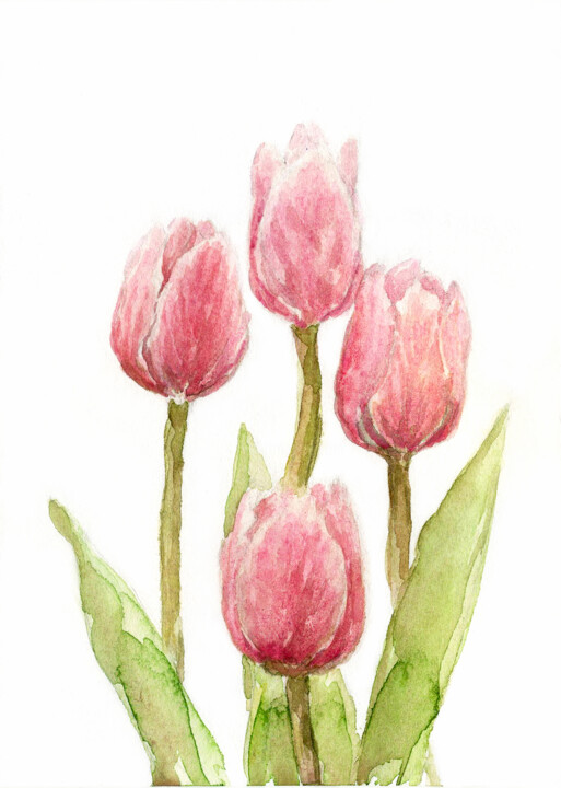 Digitale Kunst mit dem Titel "Tulips watercolor a…" von Alona Santhorieieva, Original-Kunstwerk, Aquarell