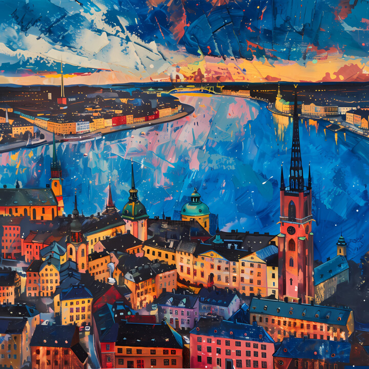 Arte digitale intitolato "Stockholm Cityscape…" da Alona Vatkina, Opera d'arte originale, Acrilico