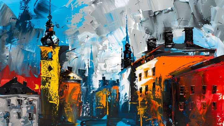 Digital Arts titled "Abstract Old Town P…" by Alona Vatkina, Original Artwork, Acrylic