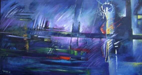 Painting titled "ESQUINA AZUL" by Alonso Meneses, Original Artwork