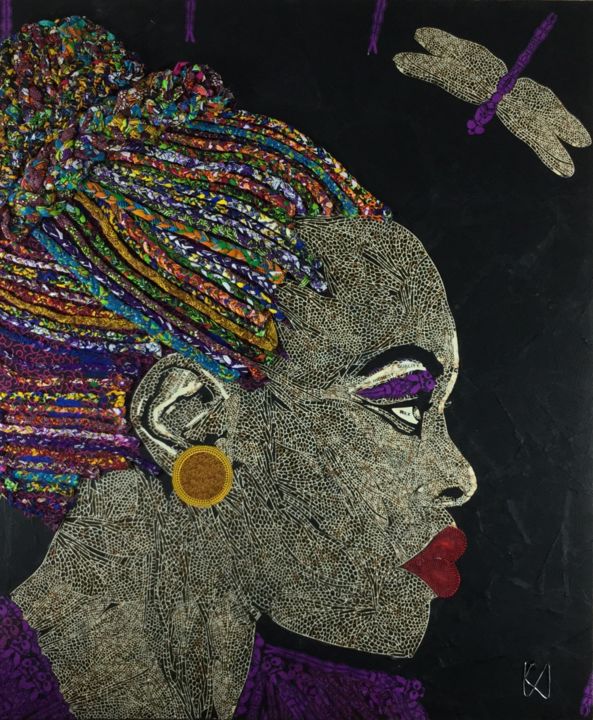 Collages titled "Dragonfly" by Kwame Akpokavi, Original Artwork, Collages
