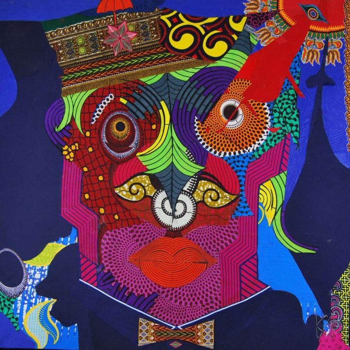 제목이 "The Owl Within Awak…"인 섬유 예술 Kwame Akpokavi로, 원작, 콜라주