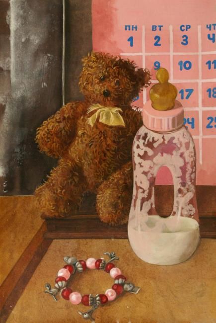 Картина под названием "Мишка- сосунок" - Алексей Остаев, Подлинное произведение искусства, Масло