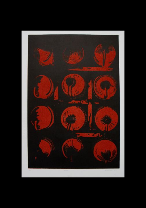 Gravures & estampes intitulée "'DISCOS'" par Alota Ribeiro, Œuvre d'art originale, Linogravures
