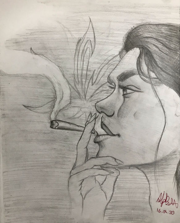 Dessin intitulée "Marijuana" par Alp Bektaş, Œuvre d'art originale, Fusain