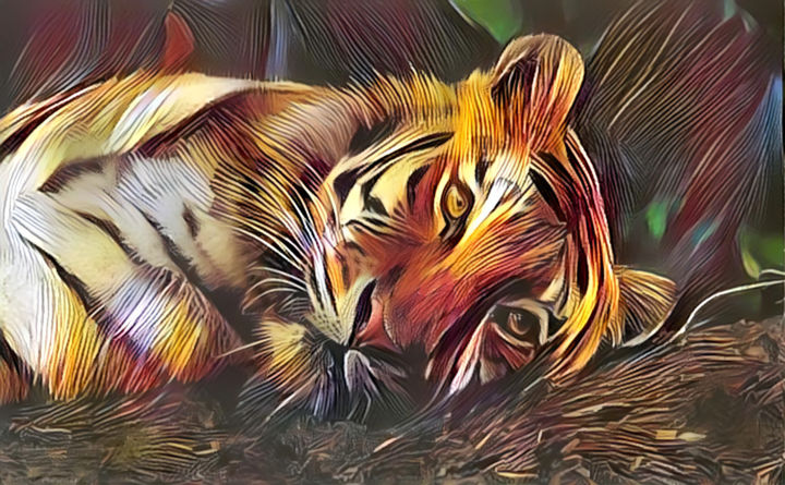Digital Arts titled "Tiger" by Alpha Zero, Original Artwork, Digital Painting