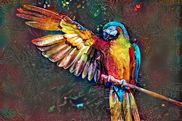Arts numériques intitulée "Multicolored Parrot" par Alpha Zero, Œuvre d'art originale, Peinture numérique