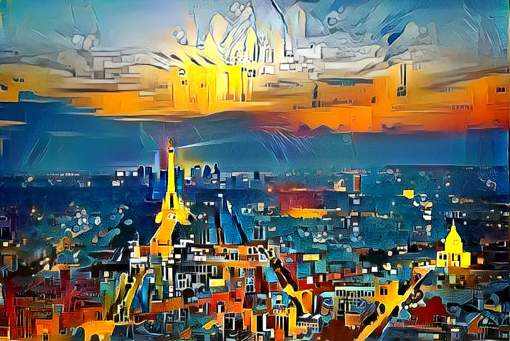 Digital Arts titled "Paris at Night" by Alpha Zero, Original Artwork, Digital Painting