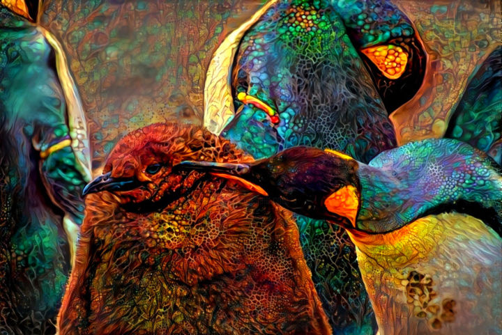 Digital Arts titled "Penguin Love" by Alpha Zero, Original Artwork, Digital Painting