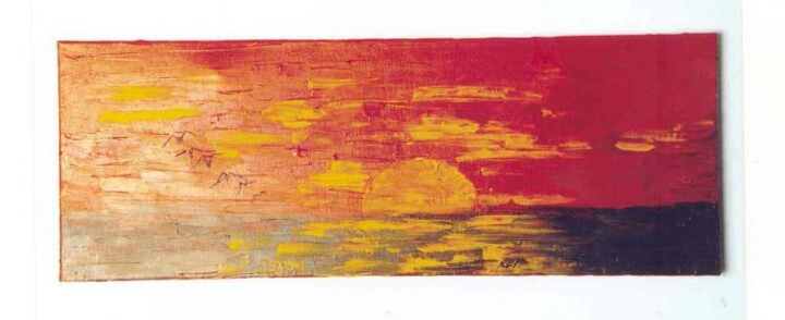 Painting titled "Atlantic  Sunset" by Alphonse Mpeke, Original Artwork, Oil