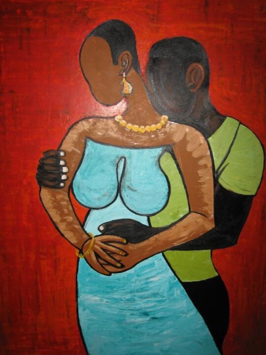 Schilderij getiteld "Promisses" door Alphonse Mpeke, Origineel Kunstwerk