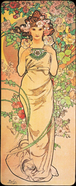 Printmaking titled "Rose" by Alphonse Mucha, Original Artwork, Lithography