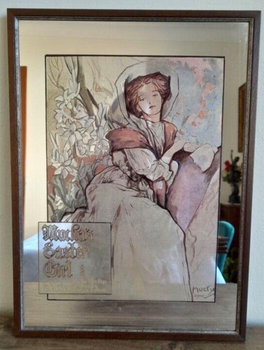 Printmaking titled "Easter girl (mirror)" by Alphonse Mucha, Original Artwork, Analog Print