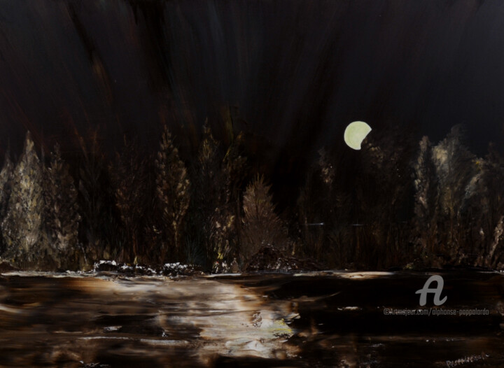 Painting titled "Clair de lune" by Alphonse Pappalardo, Original Artwork, Oil