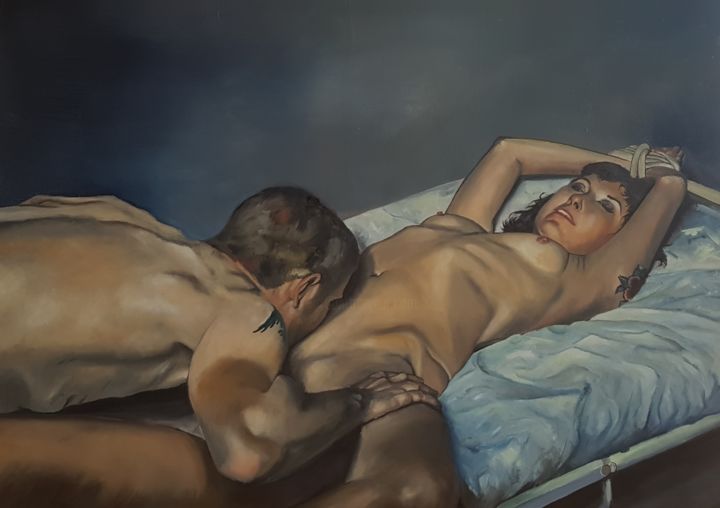 Malarstwo zatytułowany „Le Baiser” autorstwa Ludovic Perrenoud, Oryginalna praca, Olej