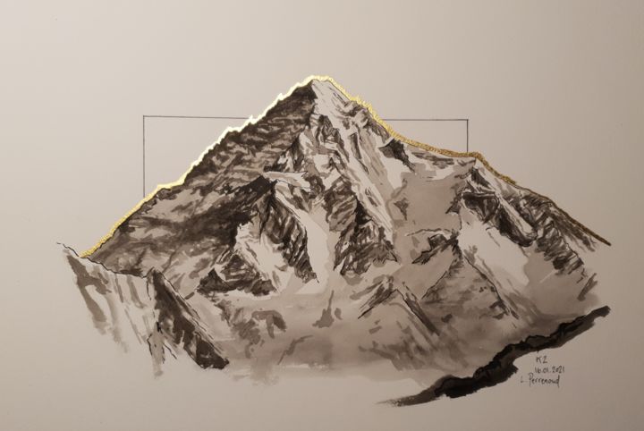 Pittura intitolato "K2" da Ludovic Perrenoud, Opera d'arte originale, Inchiostro
