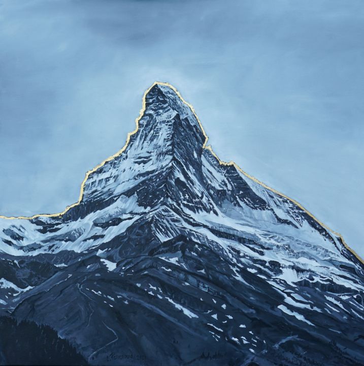 Ζωγραφική με τίτλο "Cervin Matterhorn Or" από Ludovic Perrenoud, Αυθεντικά έργα τέχνης, Λάδι