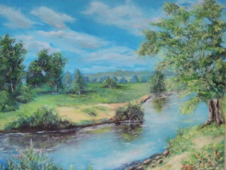 Painting titled "River Memories" by Al Serino, Original Artwork, Oil