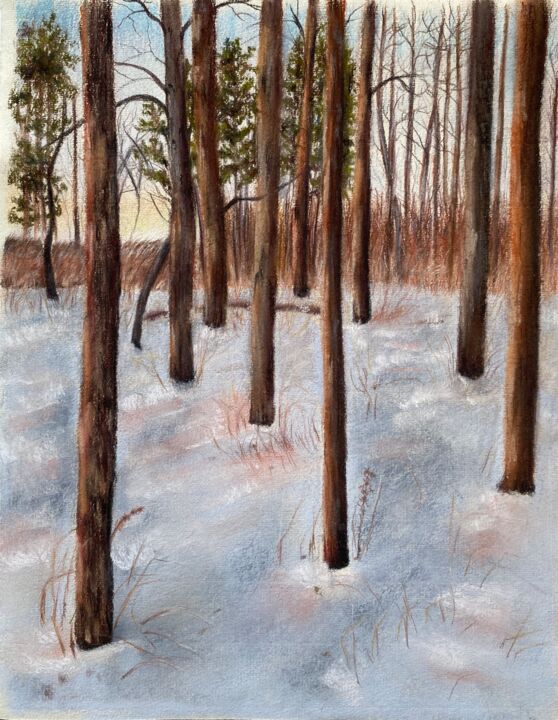 Peinture intitulée "Pine forest" par Alsu Vagidullina, Œuvre d'art originale, Pastel
