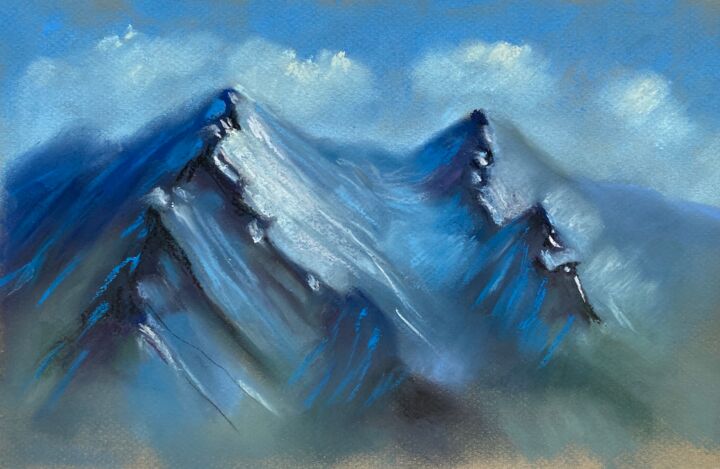 Pittura intitolato "Mountains and sky" da Alsu Vagidullina, Opera d'arte originale, Pastello