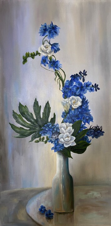 Peinture intitulée "Minimalisme floral" par Alsu Vagidullina, Œuvre d'art originale, Huile Monté sur Châssis en bois