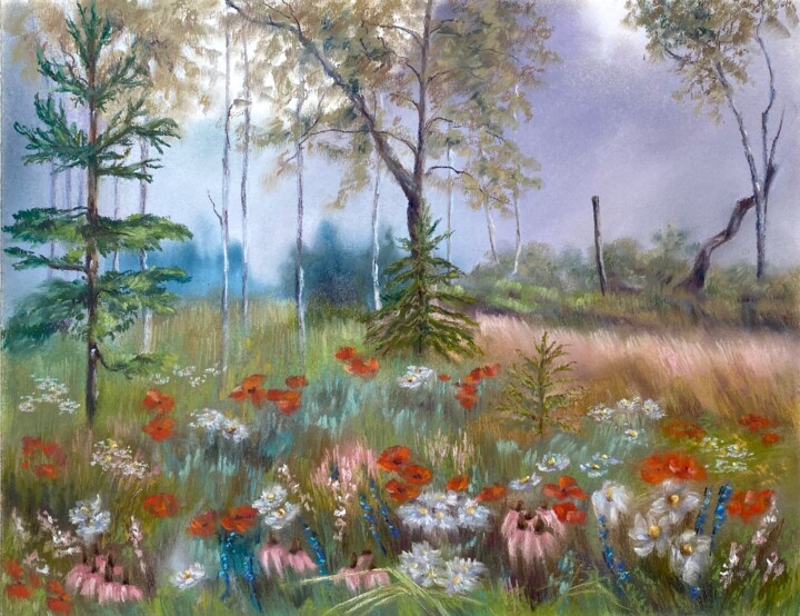 Painting titled "Forest flowers" by Alsu Vagidullina, Original Artwork, Pastel