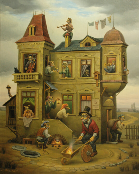 Peinture intitulée "Старый дом. Кража о…" par Anatolii Kozelskii, Œuvre d'art originale, Huile