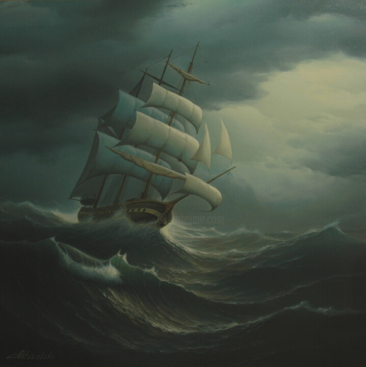 Pintura titulada "Sailboat in the sun…" por Anatolii Kozelskii, Obra de arte original, Oleo