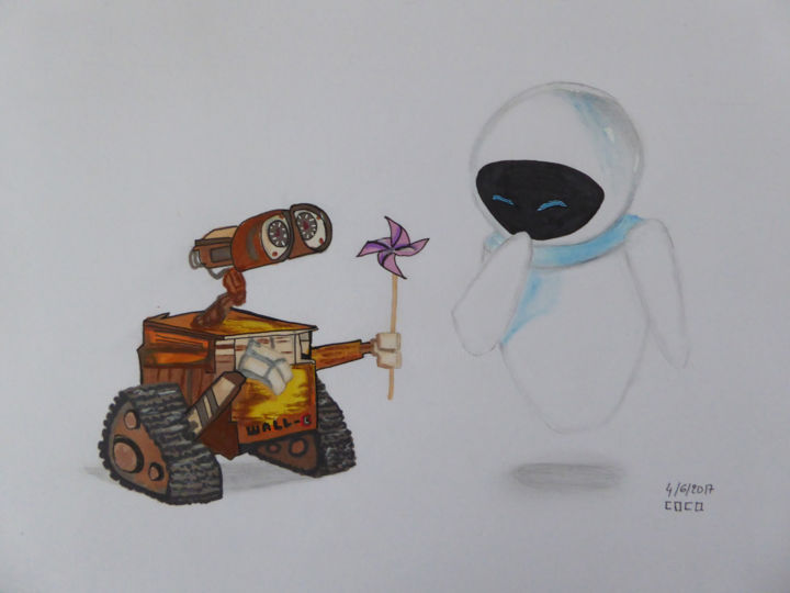 Drawing titled "Wall-e et Eve" by Althea, Original Artwork