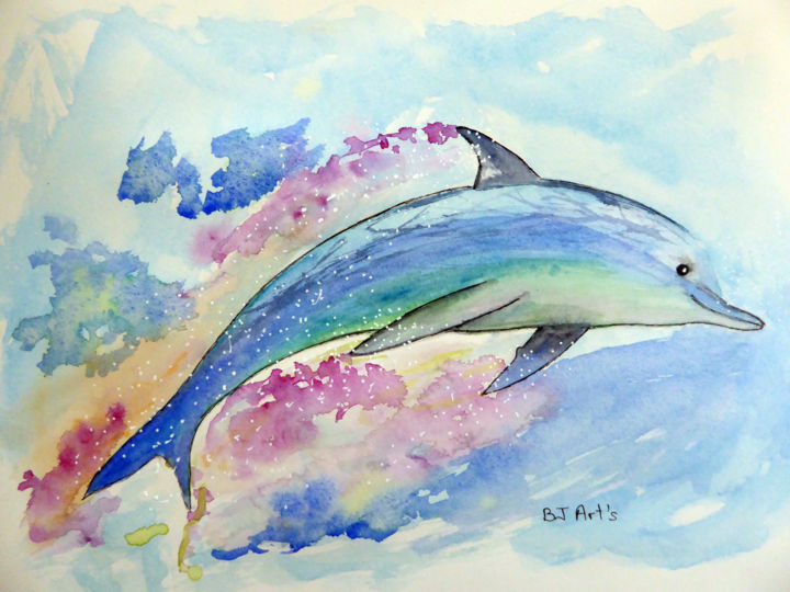 Painting titled "Dauphin" by Althea, Original Artwork, Watercolor