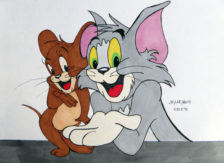 Drawing titled "Tom et Jerry" by Althea, Original Artwork
