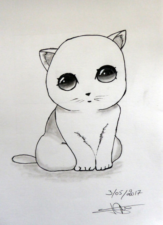 Drawing titled "Bébé chat" by Althea, Original Artwork