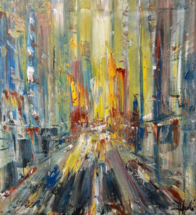 Painting titled "BIG CITY LIGHTS, AB…" by Altin Furxhi, Original Artwork, Acrylic