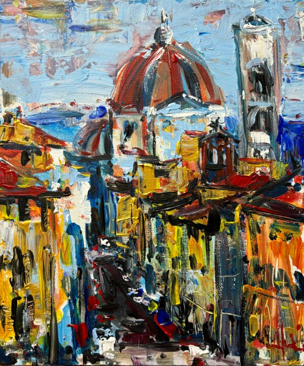 Painting titled "ROOFS OF FLORENCE" by Altin Furxhi, Original Artwork, Acrylic