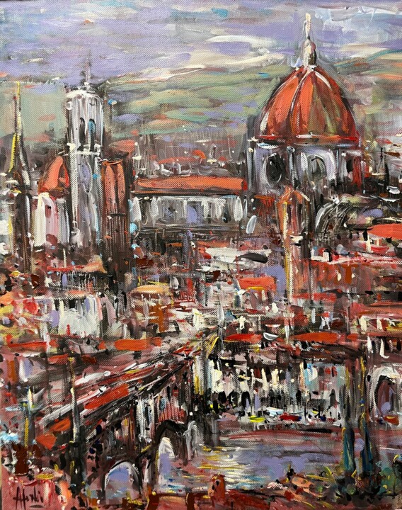 Painting titled "FIRENZE ABSTRACT FL…" by Altin Furxhi, Original Artwork, Acrylic