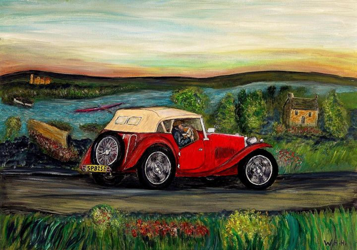 Painting titled "MG-TC in schottisch…" by W.H.H., Original Artwork, Oil