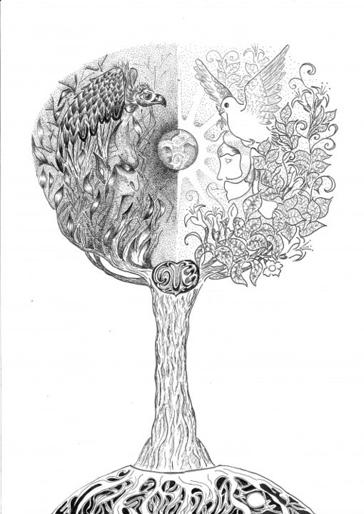 Dessin intitulée "the-tree-of-good-an…" par Aaya, Œuvre d'art originale