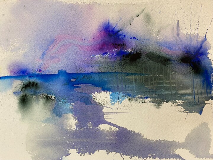 Pintura intitulada "Mar Azul" por Isabel Alvarez, Obras de arte originais, Aquarela