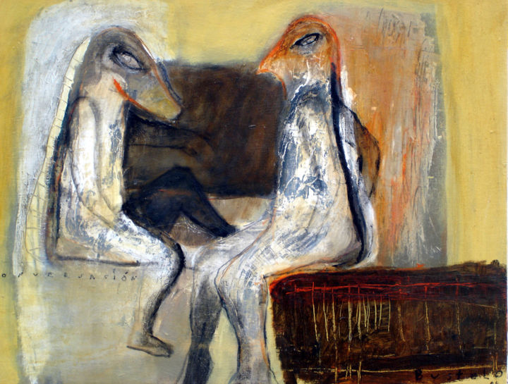 Картина под названием "La Conversación" - Alvaro Bustelo, Подлинное произведение искусства, Акрил
