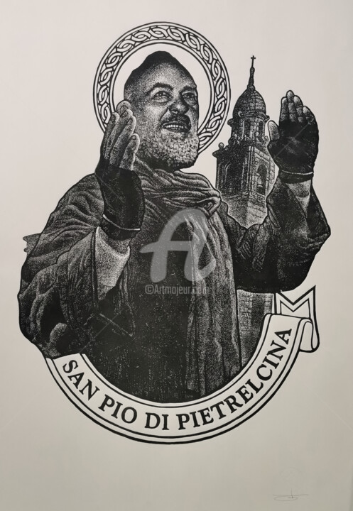 Prenten & gravures getiteld "San Pio di Pietrelc…" door Alvaro García Lema, Origineel Kunstwerk, Xylograaf