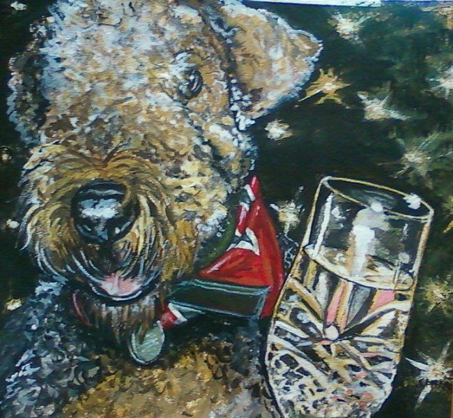 Peinture intitulée "A Toast to Bailey" par Alexandria Figueroa, Œuvre d'art originale, Huile